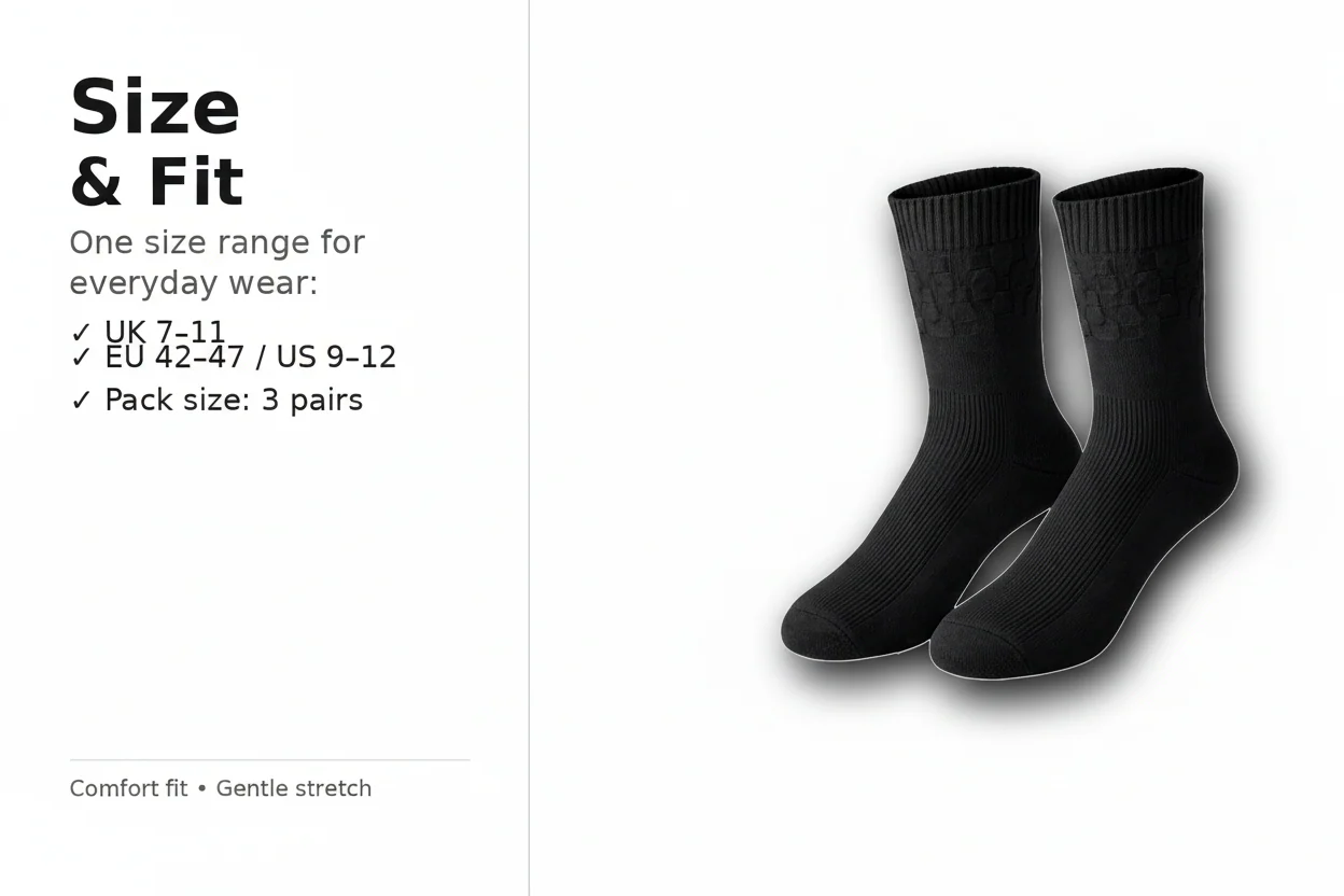 EasyTop Men’s Bamboo & Organic Cotton Diabetic Socks – Black (3 Pack, UK 7–11) - Image 9